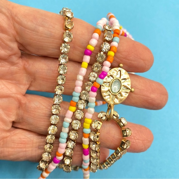 PLUNDER Pastel Seed Beads & Gold Rhinestones Necklace - Picture 6 of 9